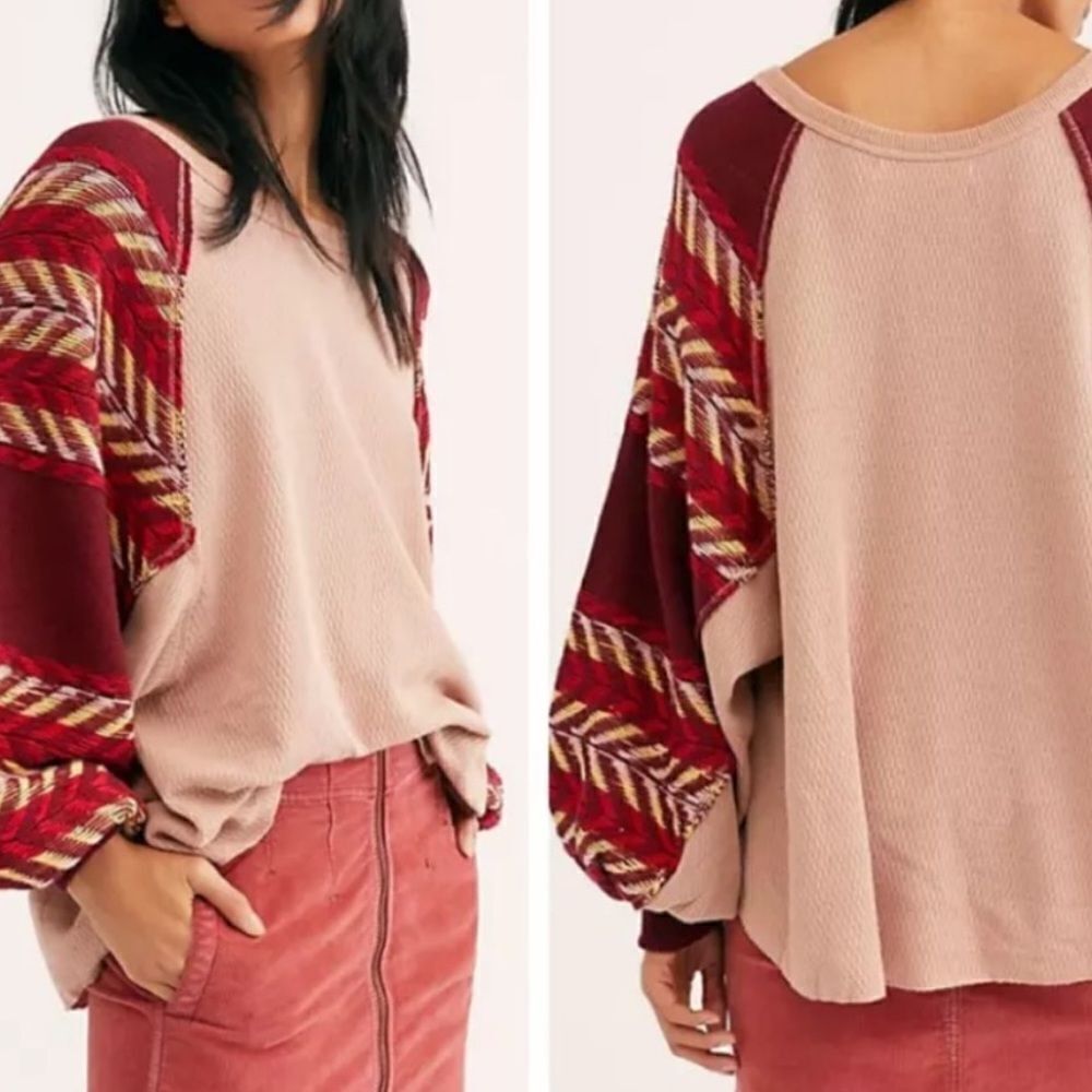 Free People Rainbow Dreams Bohemian Oversized Balloon Sleeve Sweater